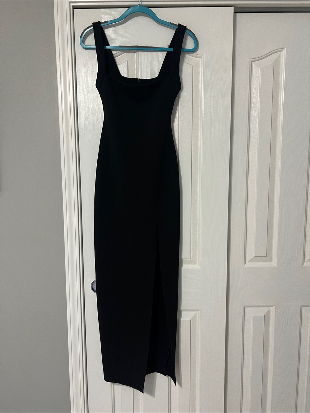 Princess Polly Black Square-Neck Maxi Dress with Side Slit Size 2
